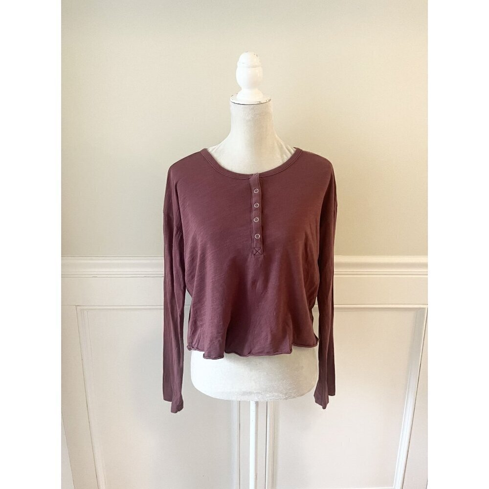 Wild Fable XS Brick Red Snap Front Henley Long Sleeve Top 100% Cotton
